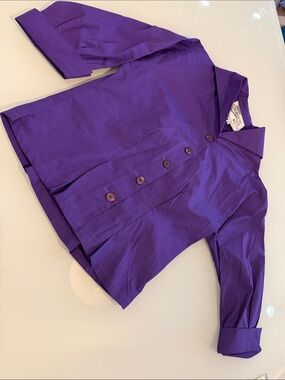 Women's Button-Front Deep Purple Blouse with Notched Collar - size 12